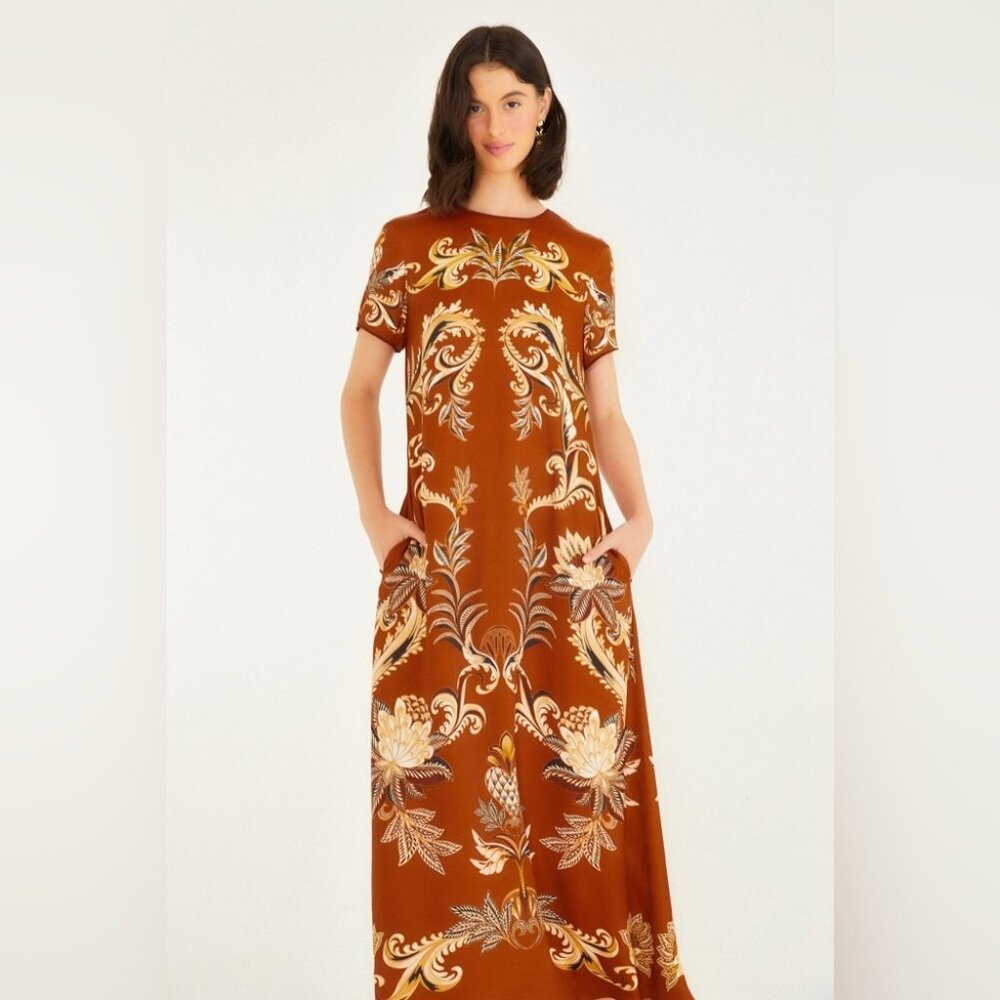 FR: Orange Arabesque Paradise Viscose MaxiDress - Picture 4 of 11